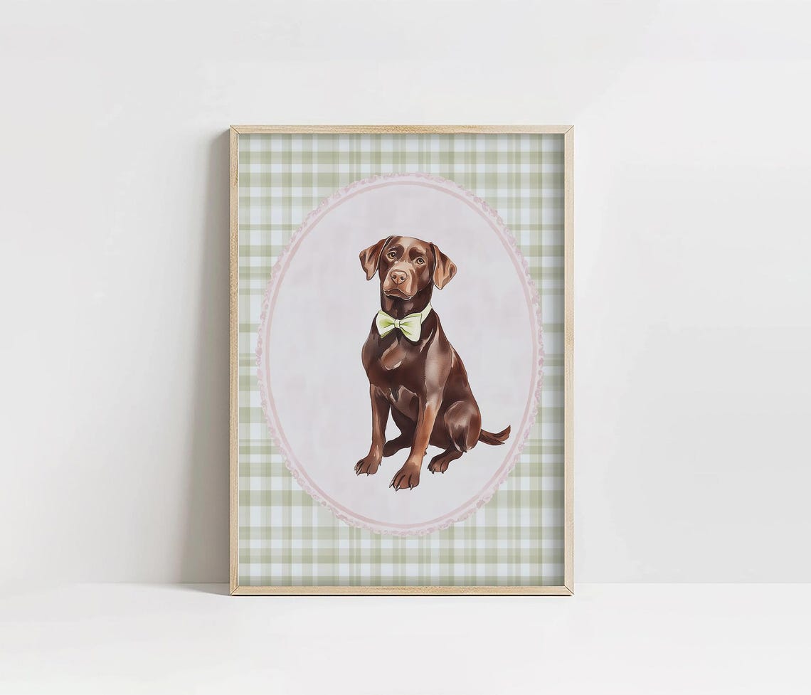 Chocolate Labrador Bow Tie Gingham Preppy Dog Portrait Art Poster - Image 2