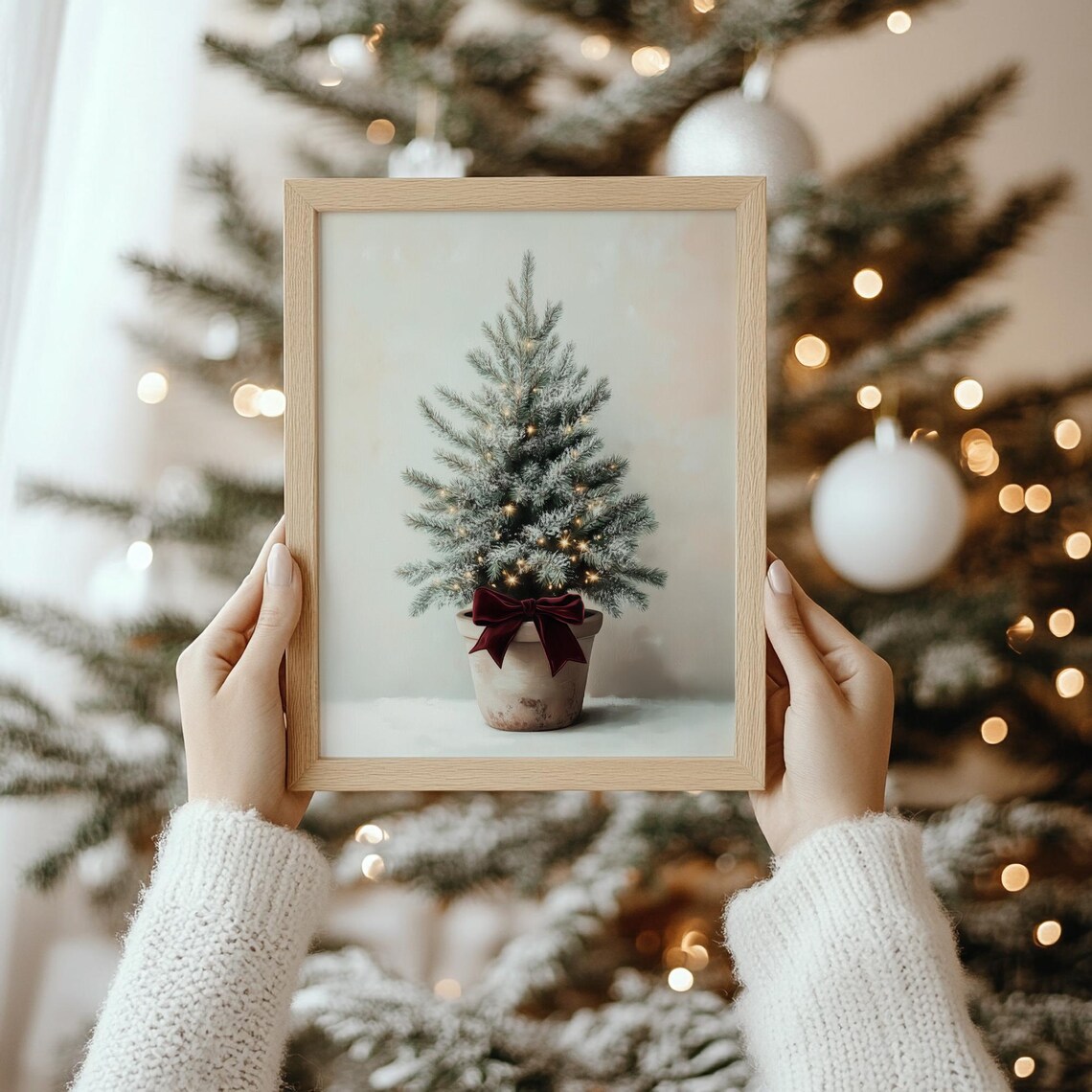 Rustic White Christmas Tree Art Print, Farmhouse Holiday - Image 2