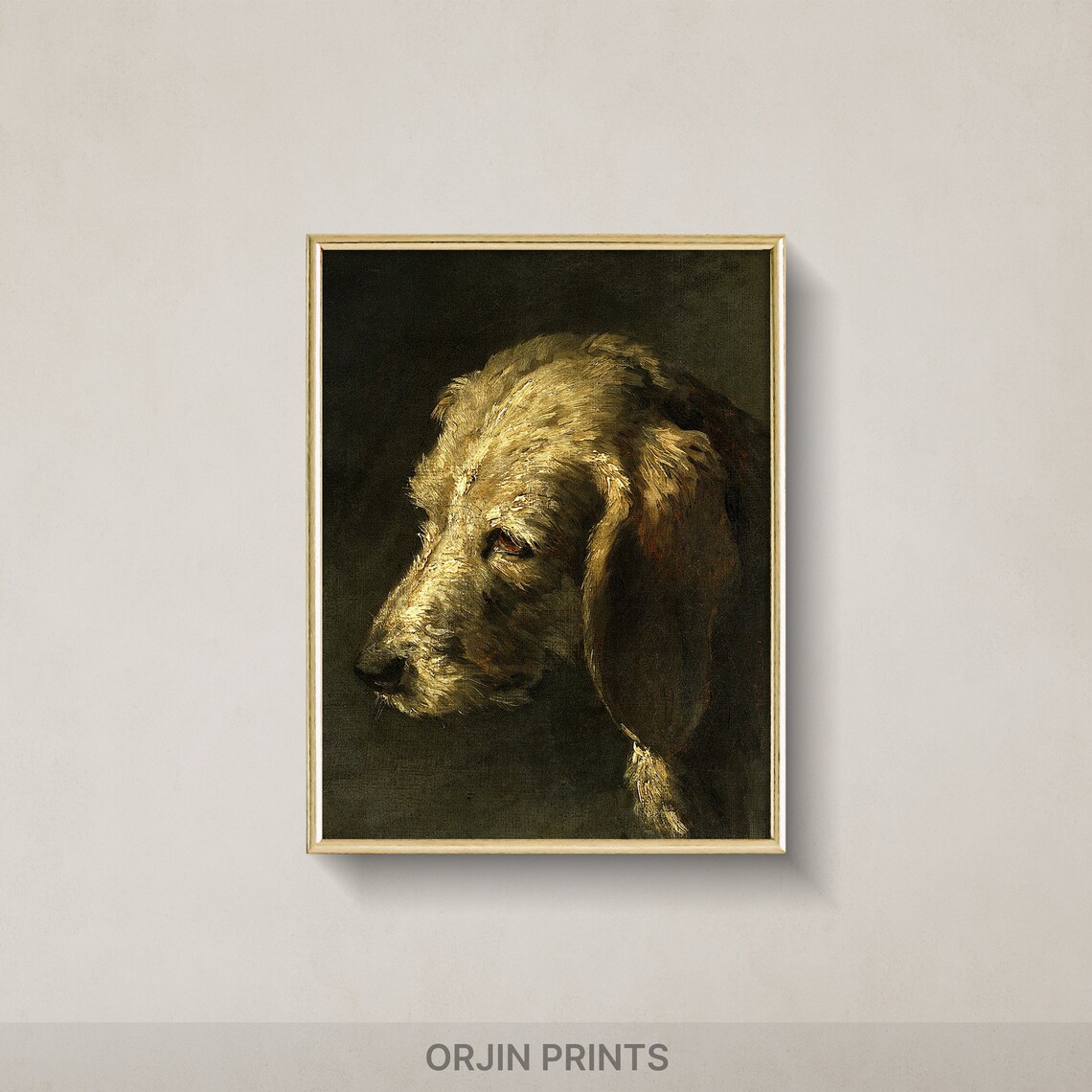 Golden Hound Dog Profile Classic Vintage Oil Painting Poster