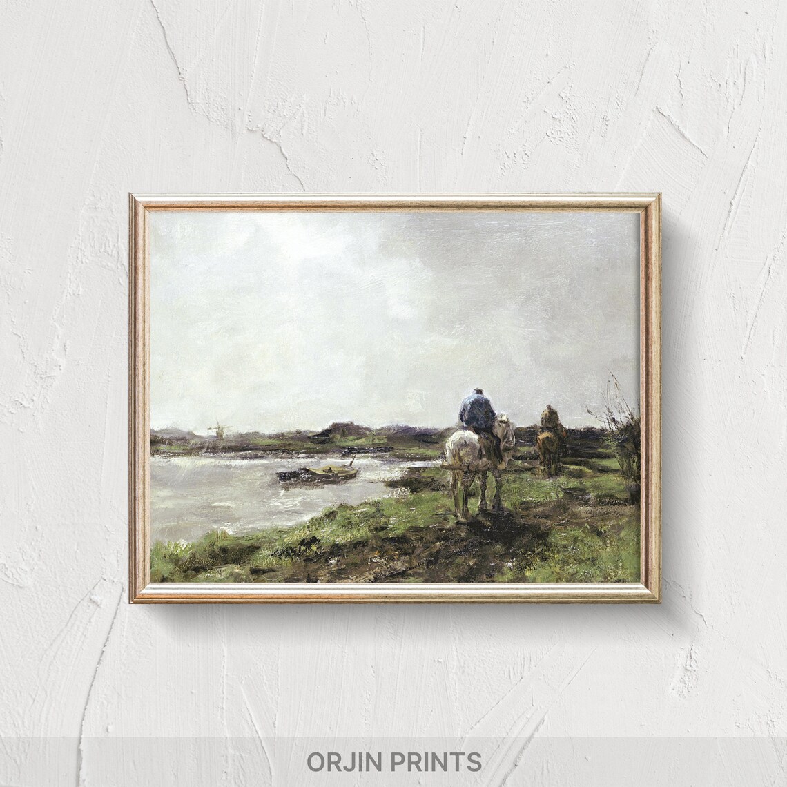 Horse Towpath Tranquility, Calm River Art