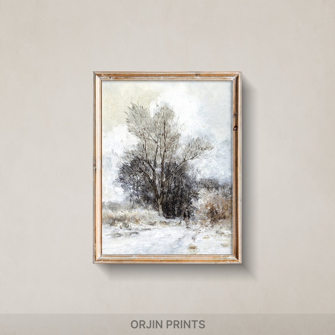 Minimalist Bare Trees in Snow Quiet Winter Woodland Painting Poster