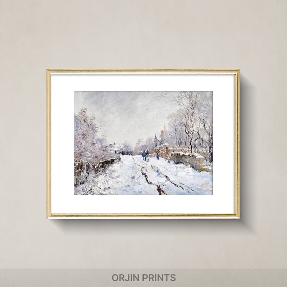 Impressionist Snowy Village Lane Winter Morning Landscape Poster