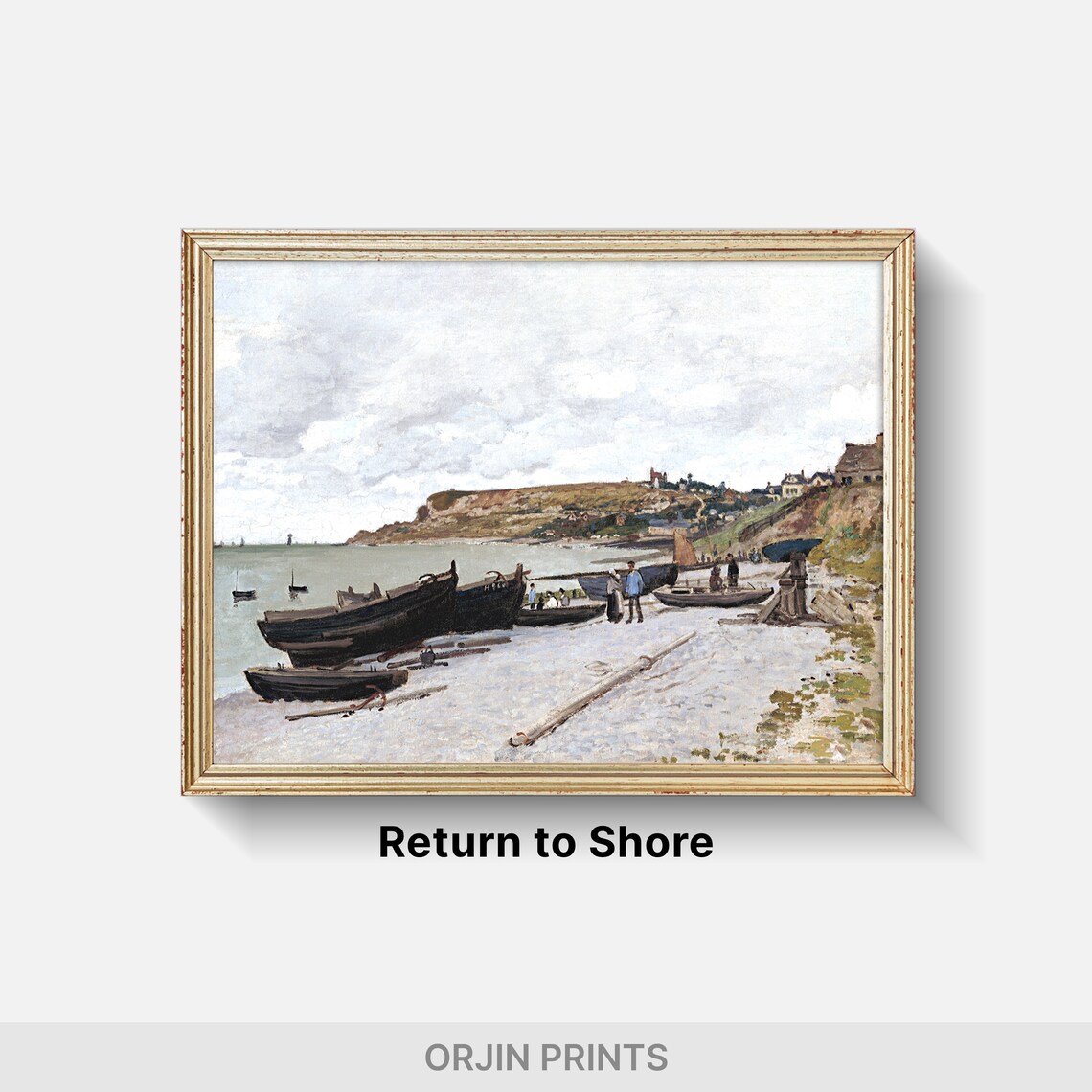 Beached Fishing Boats Rocky Shore Cliffs Vintage Coastal Art Poster - Image 2