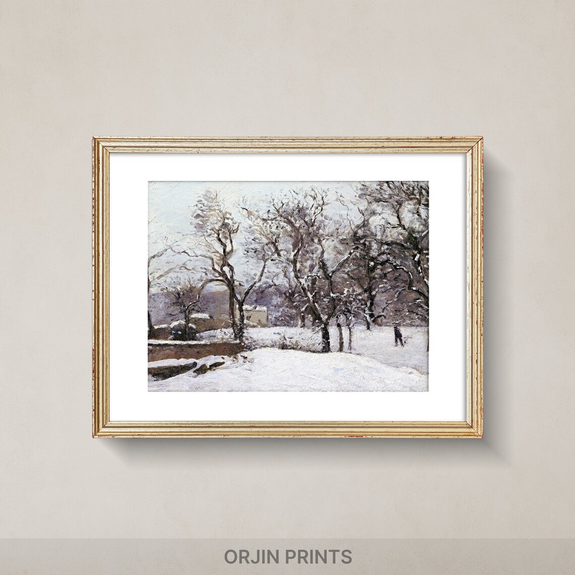 Snowy Orchard with Distant Village Vintage Impressionist Winter Painting Poster