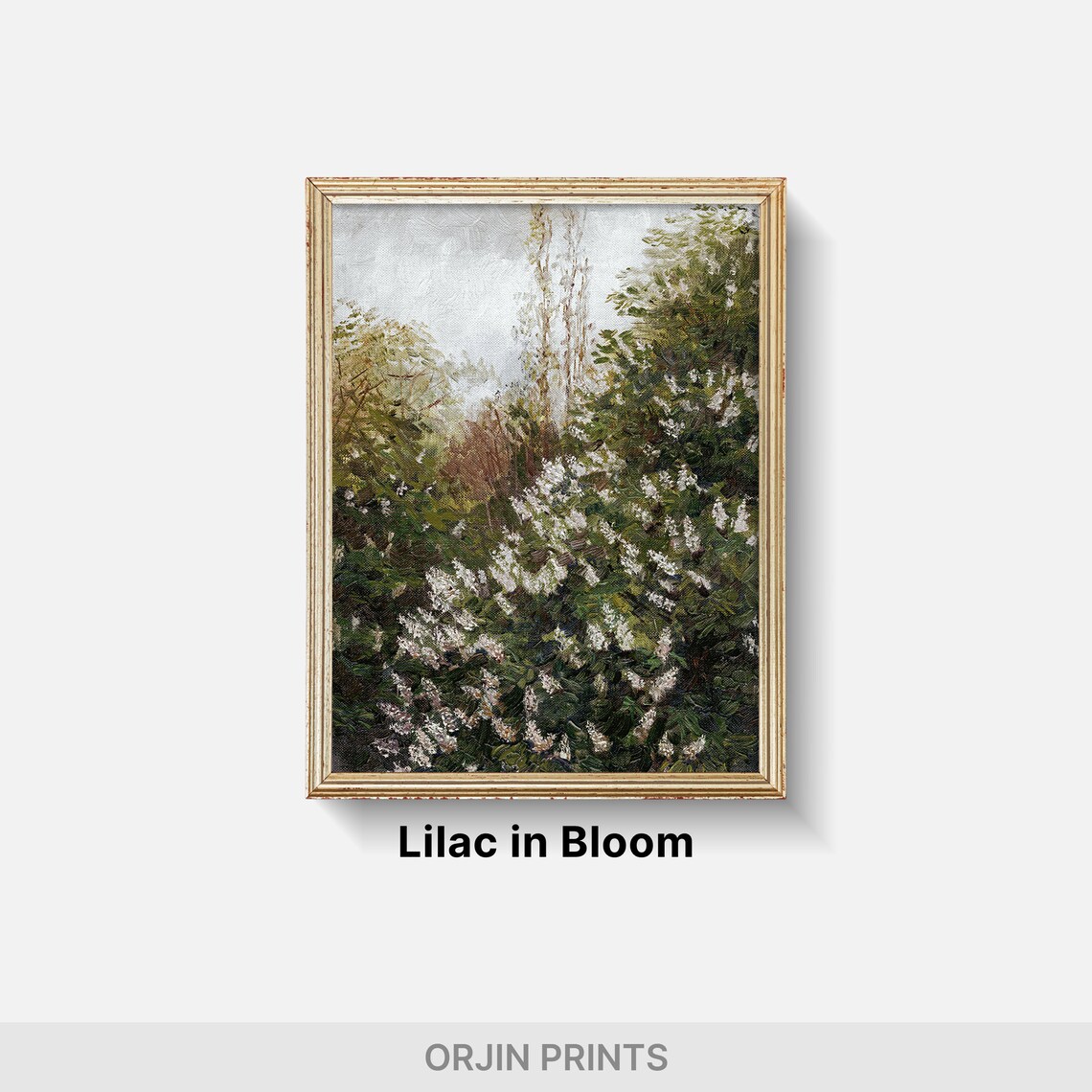 Lilac Bush White Blossoms Spring Garden Impressionist Vintage Art Poster - Image 2