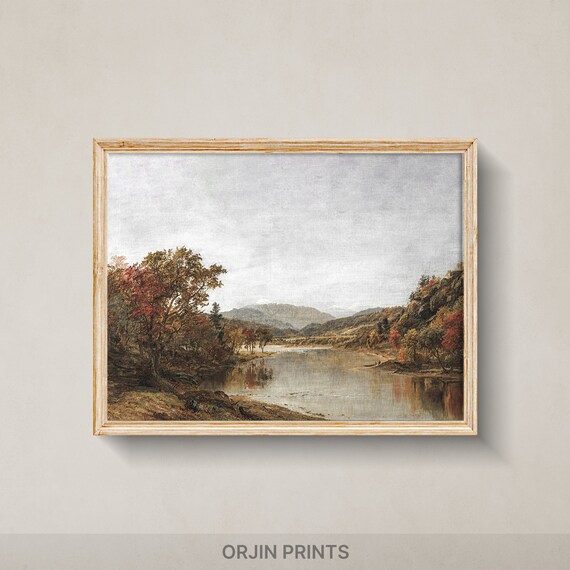 Tranquil River Landscape Art Vintage Print Peaceful Mountain Scene Wall Decor Orjin Prints 97