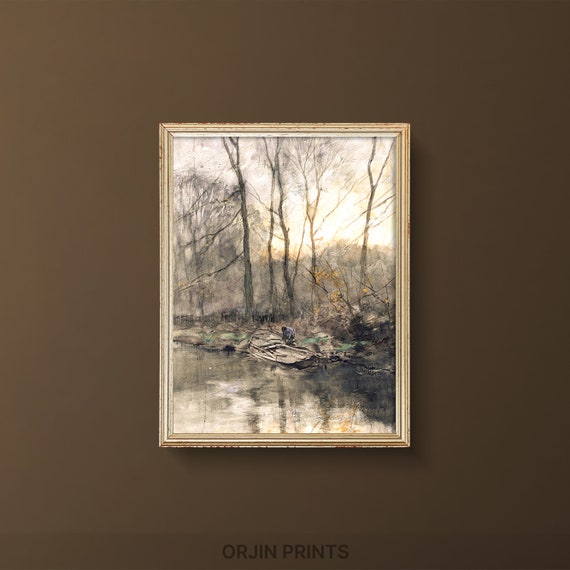 Tranquil Forest Watercolor Print Vintage Wall Art Serene Nature Scene Decor Orjin Prints 1447