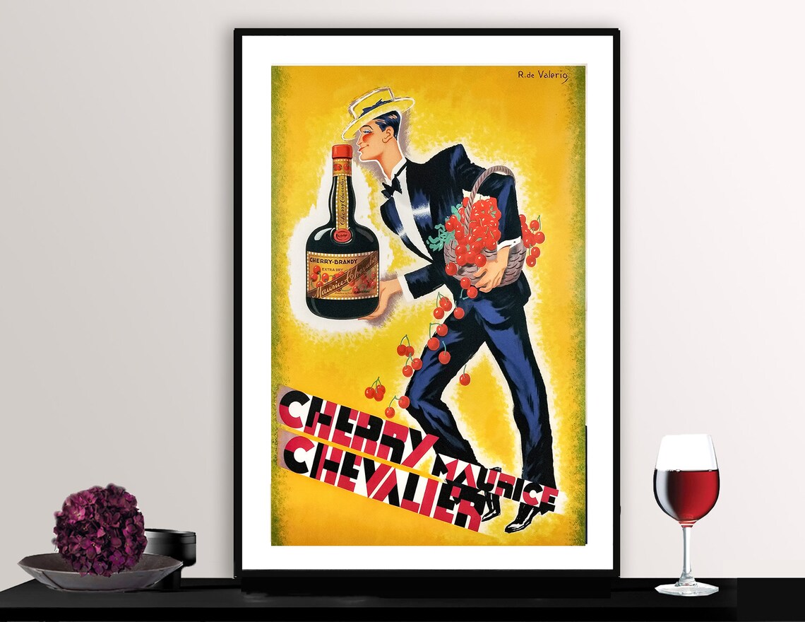 Cherry Maurice Chevalier Liqueur Vintage French Advertising Poster