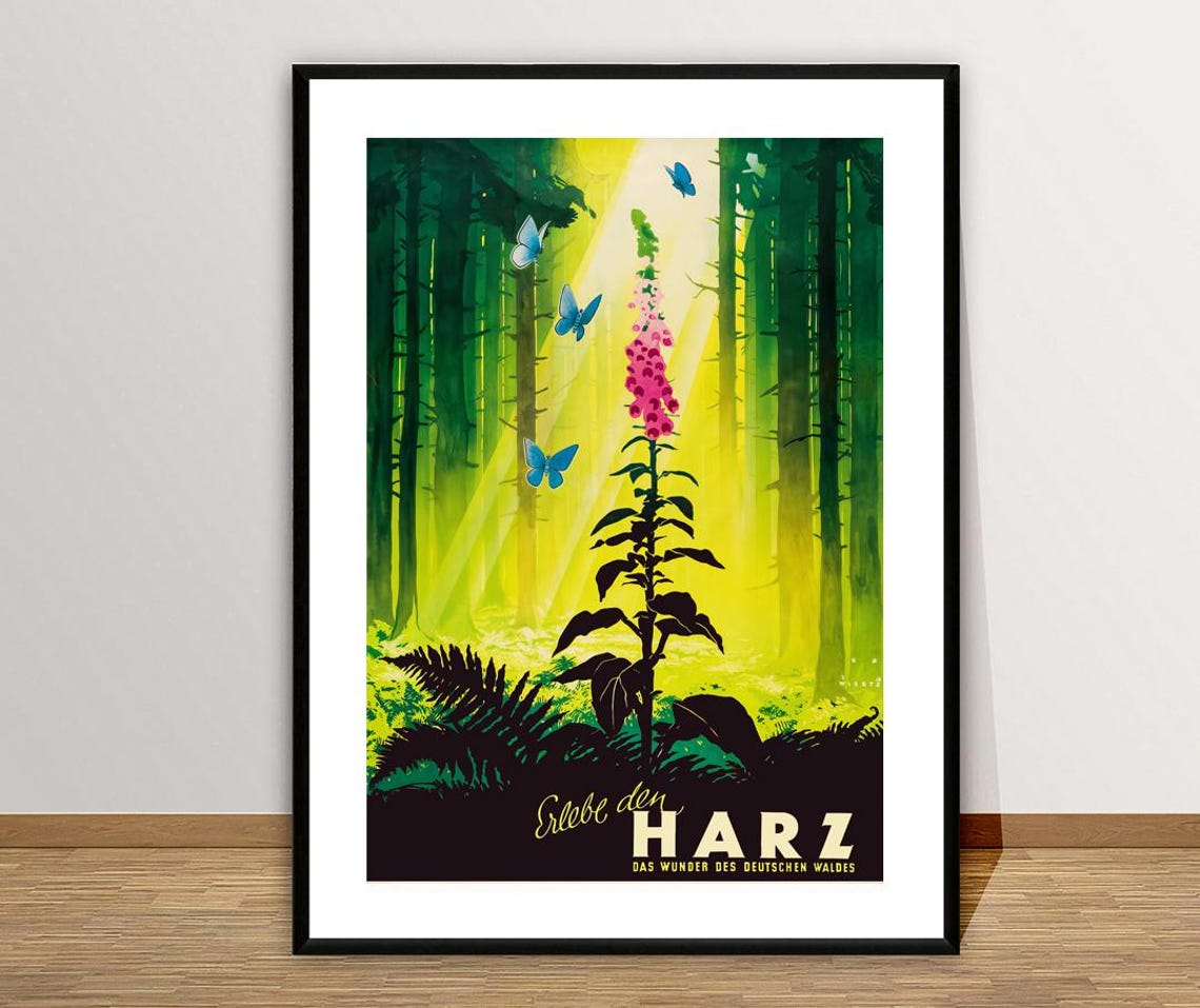 Erlebe Den Harz German Forest Butterflies Foxglove Vintage Poster - Image 2