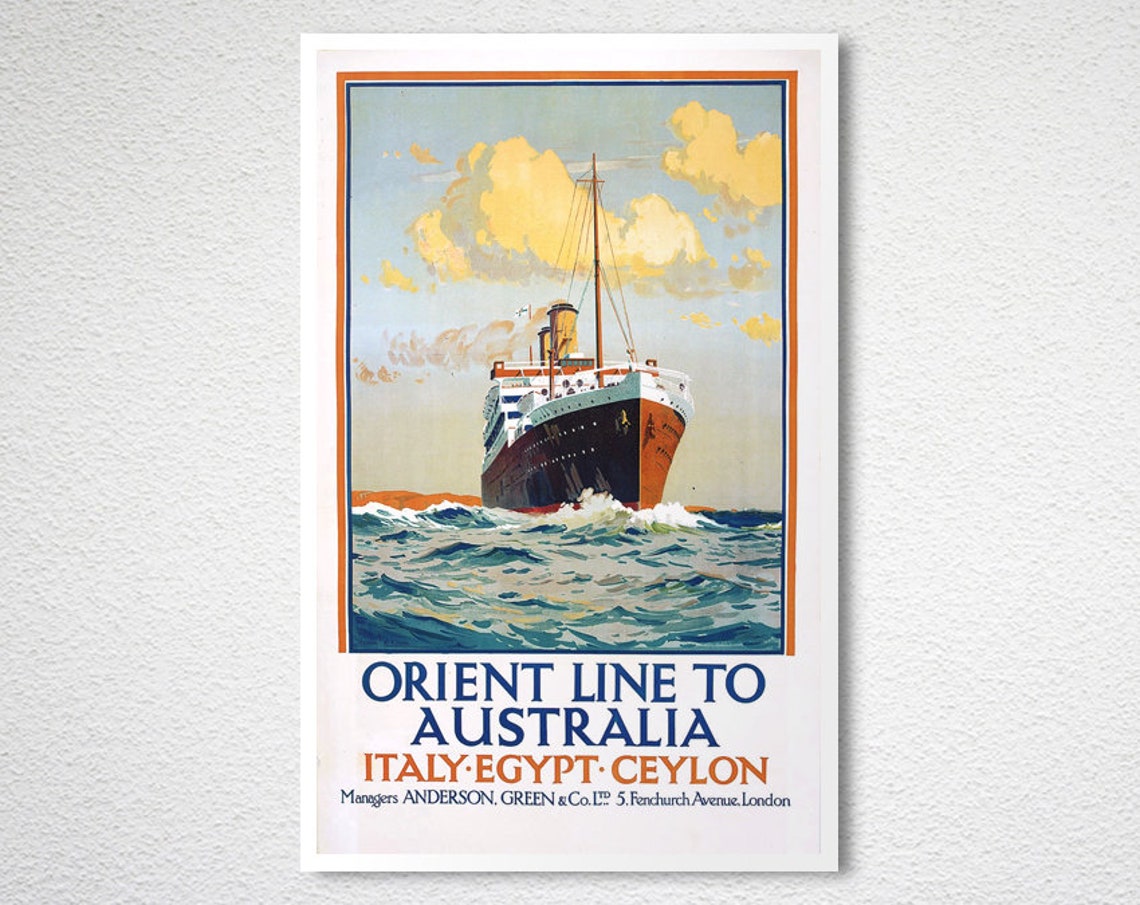 Orient Line to Australia Italy Egypt Ceylon Ocean Liner Vintage Poster - Image 2