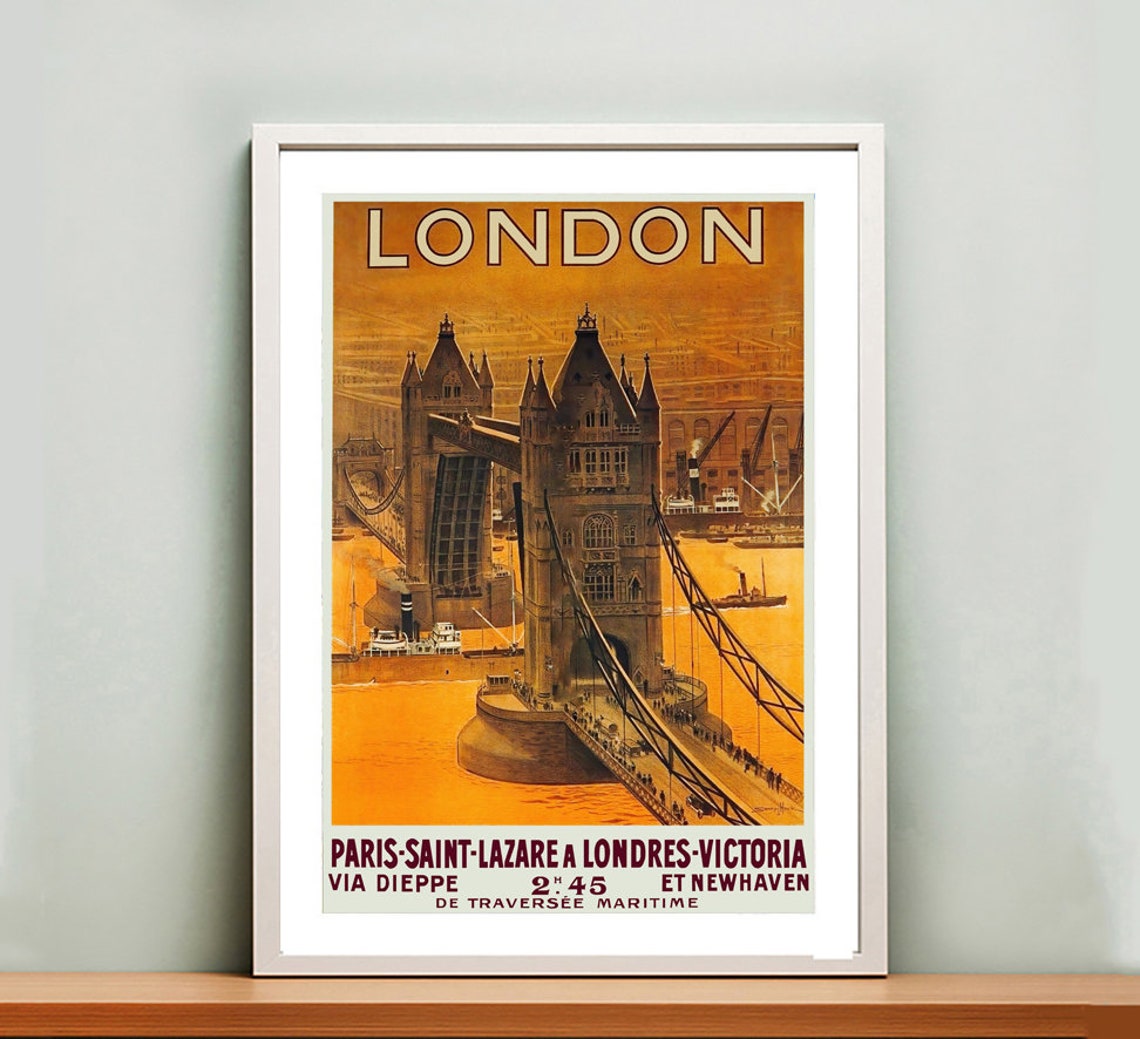 London Tower Bridge Vintage Thames River Railway Travel Poster - Image 2