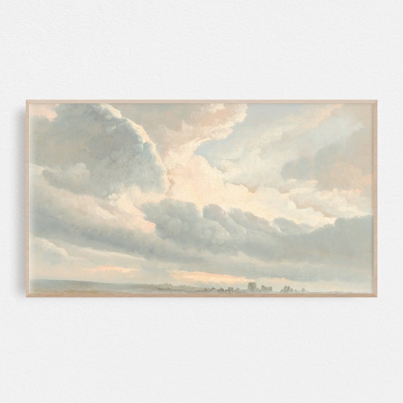 Oil Painting Cloud Print For Frame Tv Art Vintage Classic Landscape Art For Frame Tv Elegant Blue And White Decor Instant