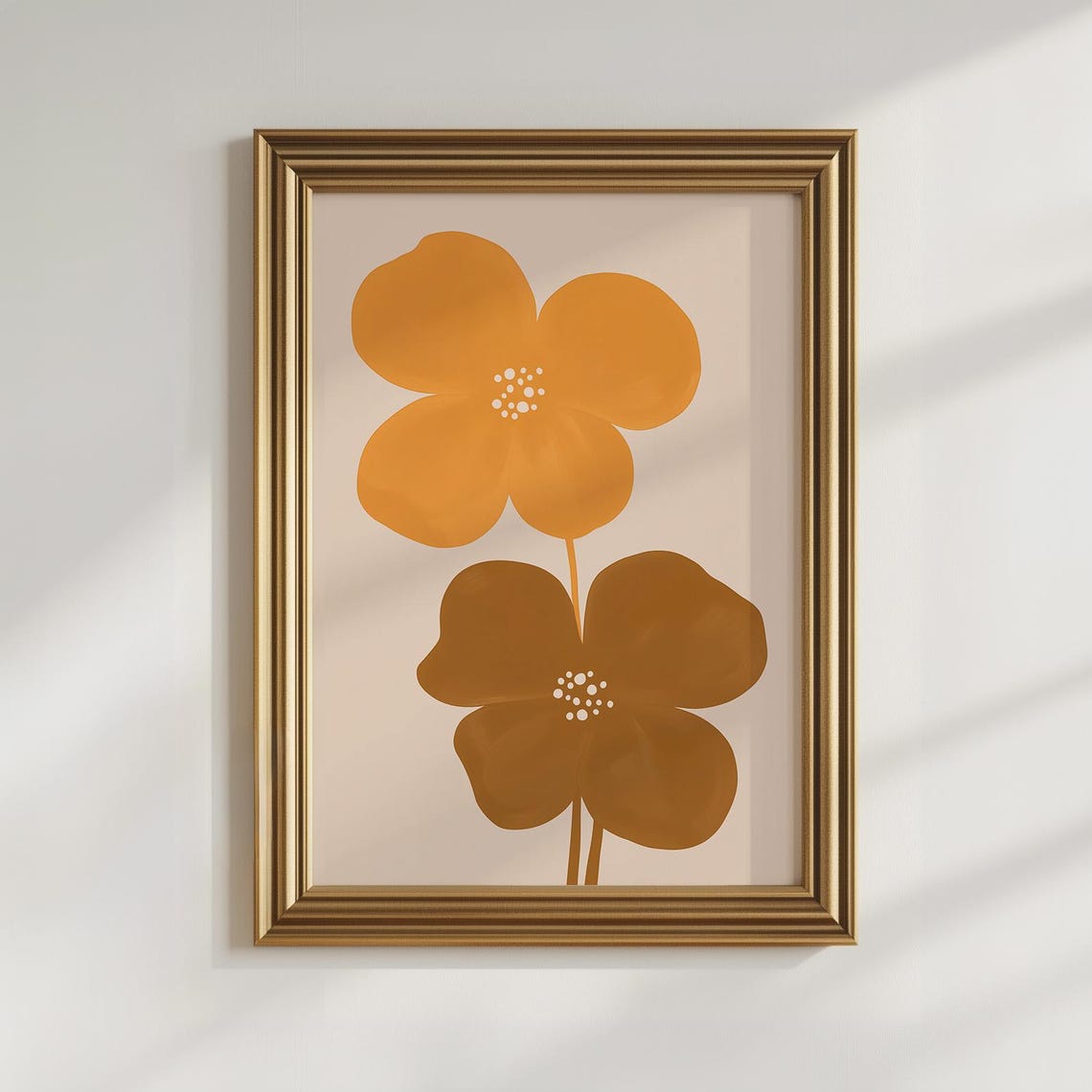 Retro Mustard Flower Pair Mid Century Modern Abstract Wall Art - Image 2