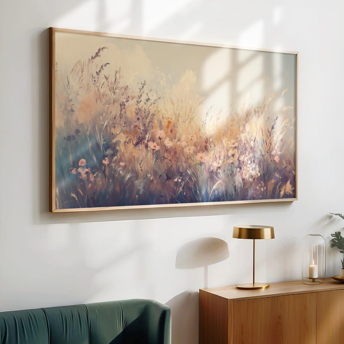 Sunset Glow Over Wildflower Field Pastel Impressionist Art Poster