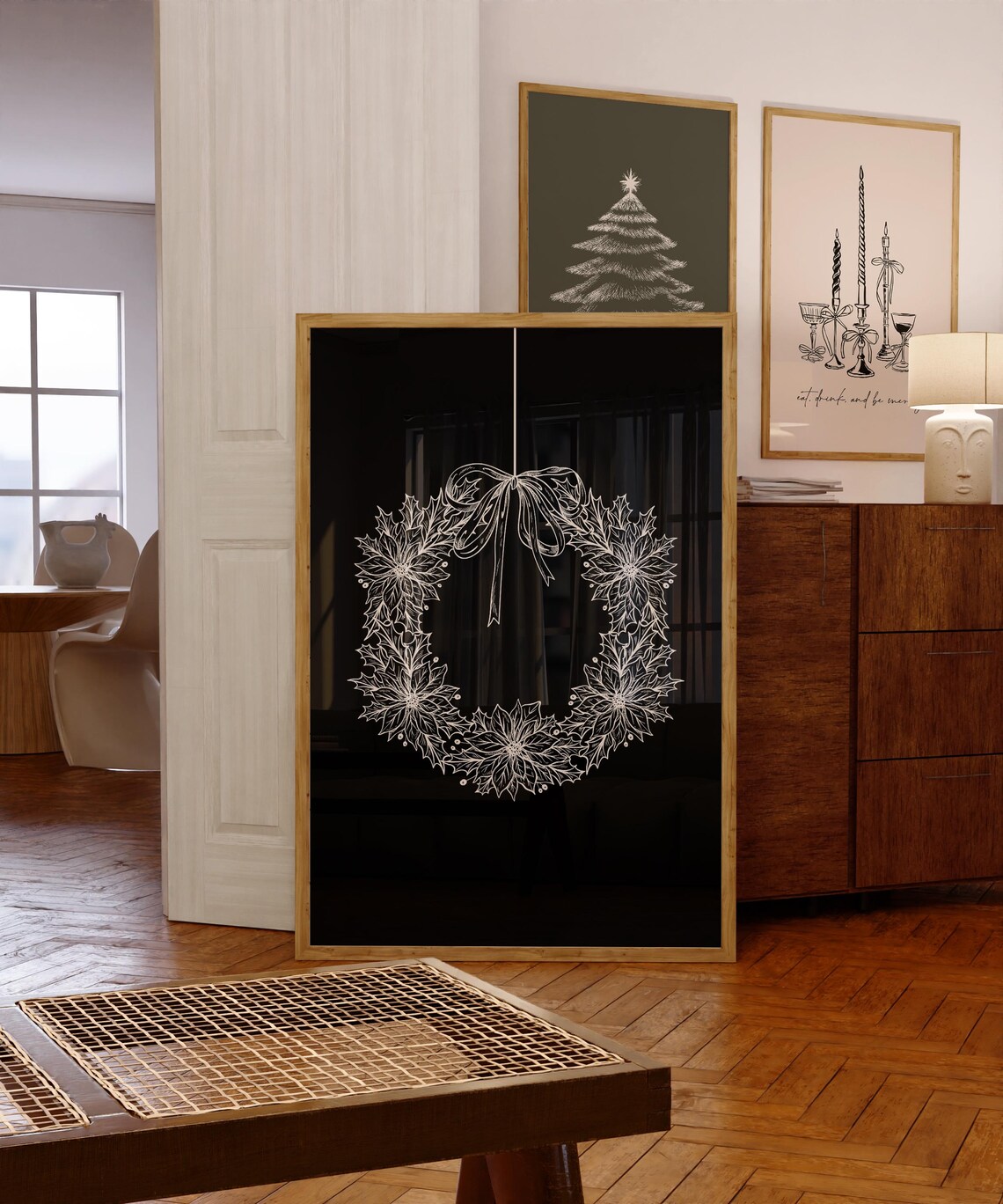 Wreath Art Minimalist Christmas Wall Art Print - Image 2