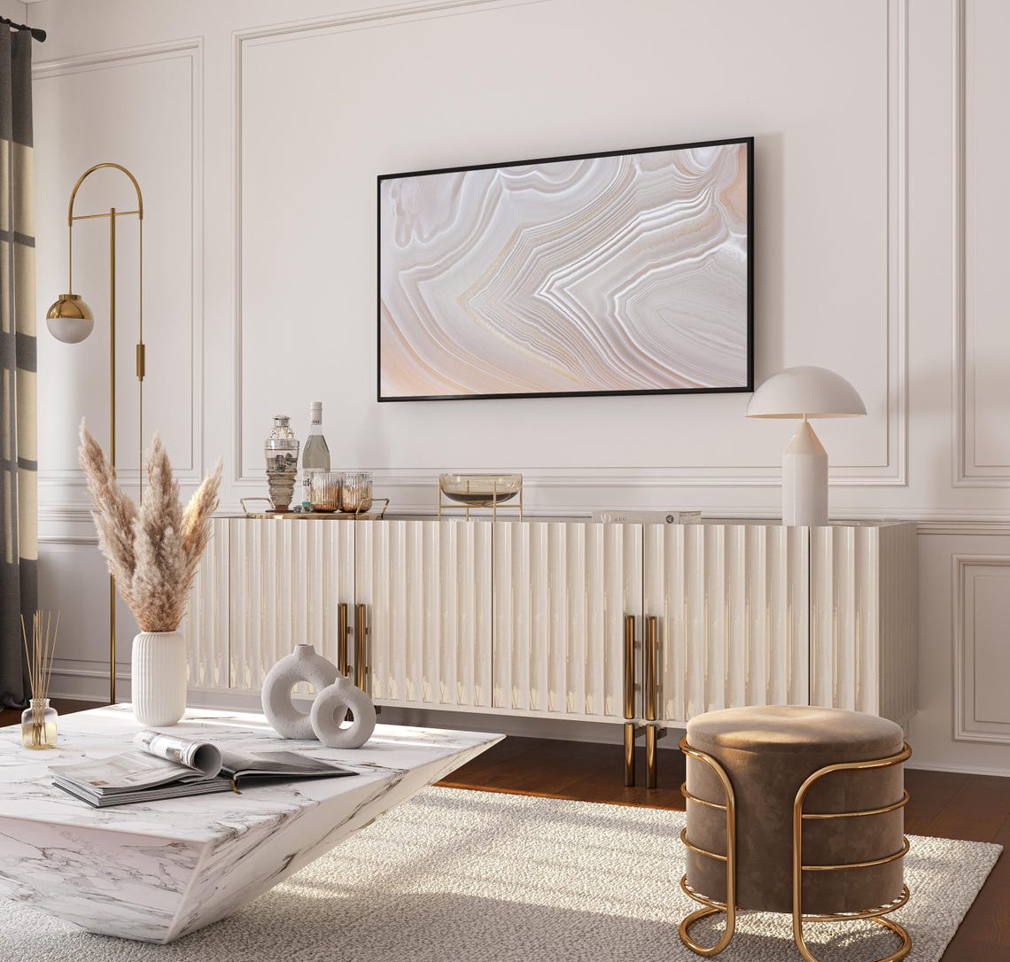 White And Gold Agate Stone Abstract Texture Modern Wall Decor Poster - Image 3