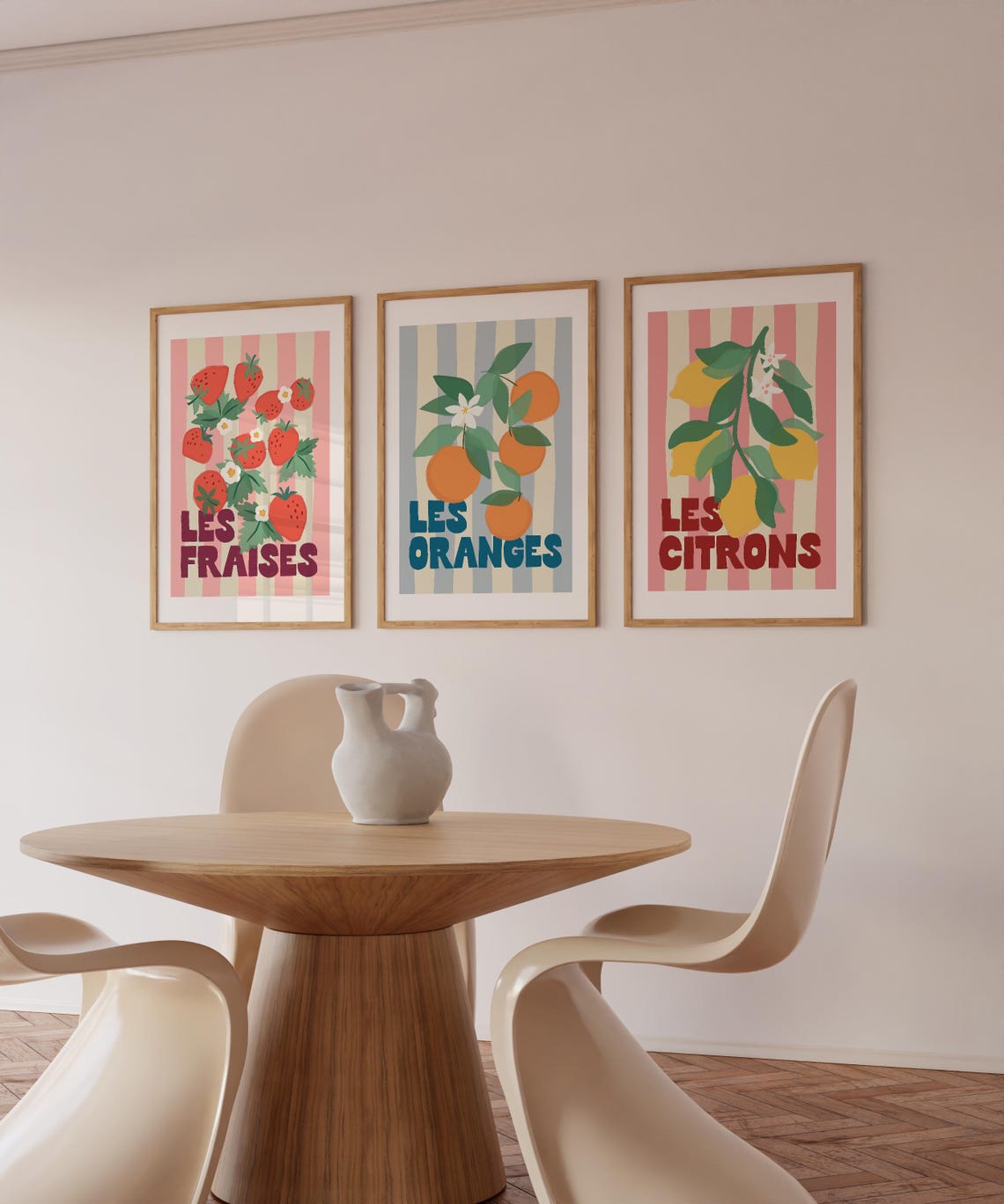 Les Citrons Lemon Branch on Pink Stripes French Kitchen Poster - Image 2
