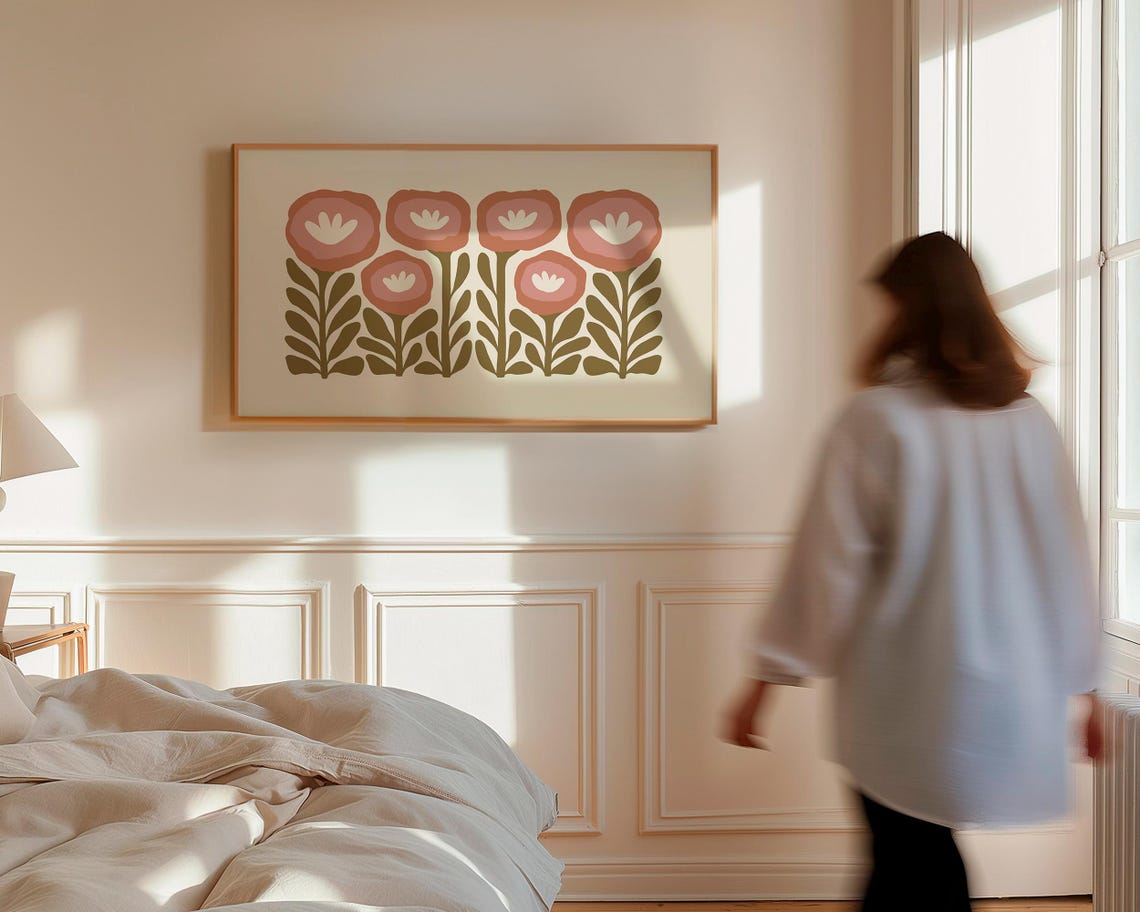 Terracotta Retro Bloom Flower Olive Stem Minimalist Floral Poster - Image 6