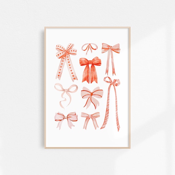 Pink Watercolor Ribbon Bows Coquette Girls Room Decor Poster