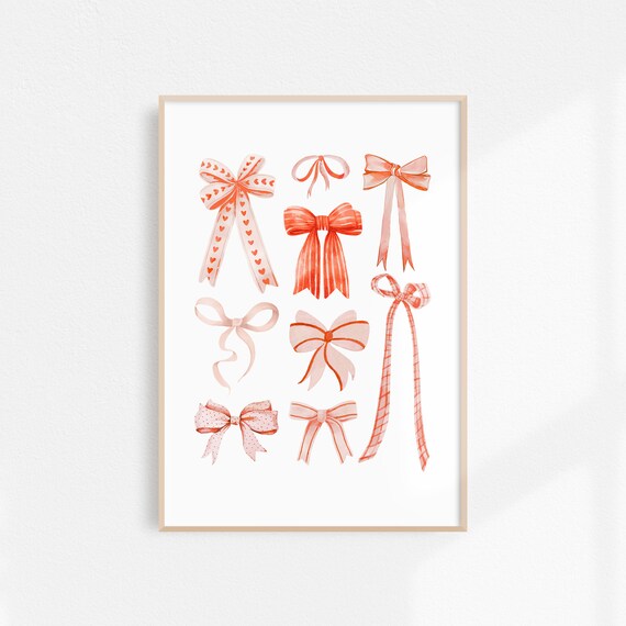 Ribbon Bow Print Coquette Poster Pink And Red Trendy Art Coquette Room Decor Soft Girl Decor Cute Feminine Poster Girly Wall Art