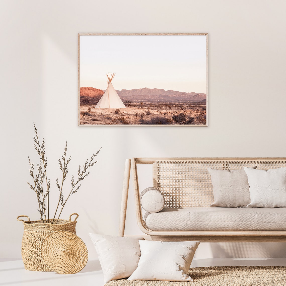 Southwest Desert Teepee at Sunrise With Mountains Photography Poster - Image 2