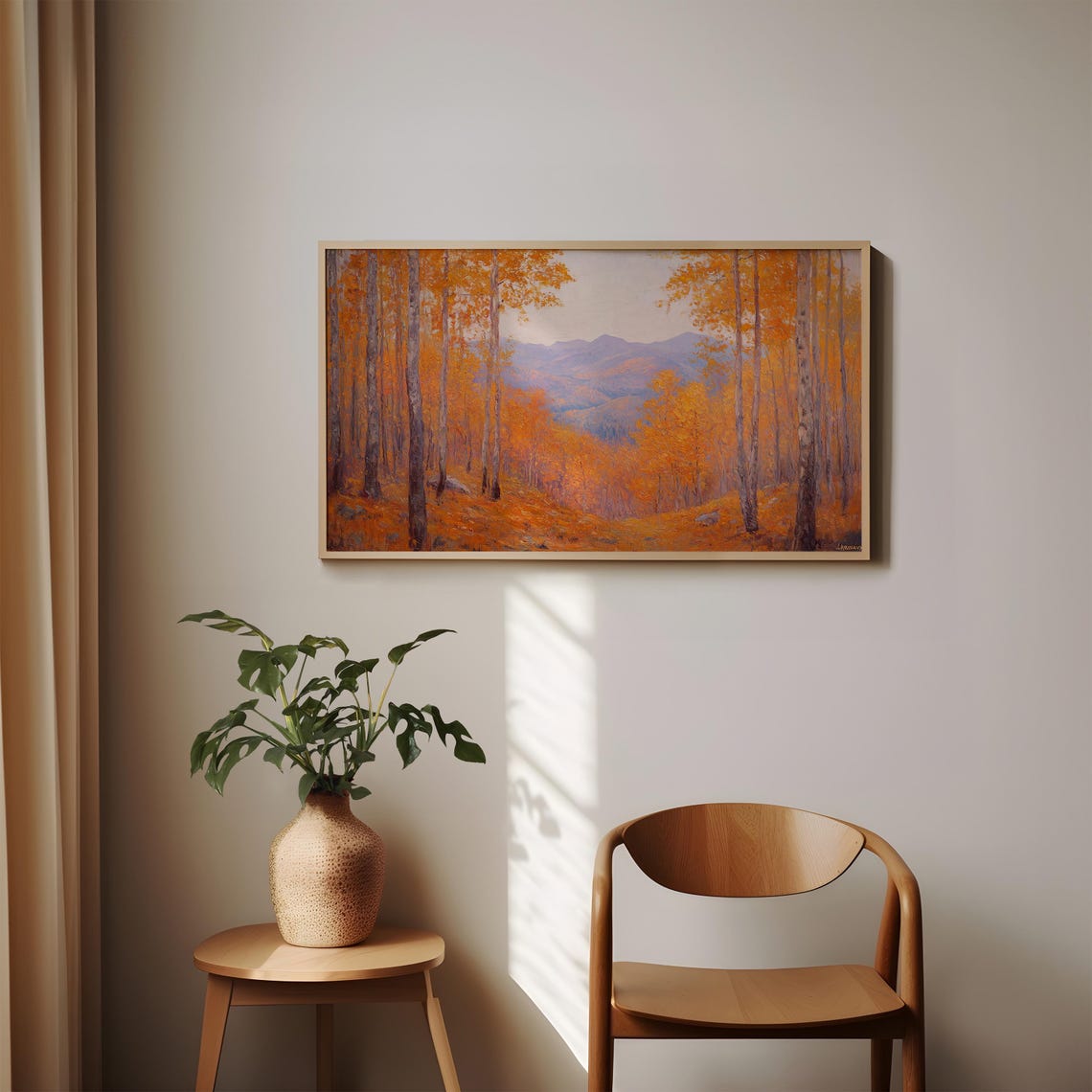 Golden Autumn Aspen Forest Mountain Vista Oil Painting Poster - Image 2