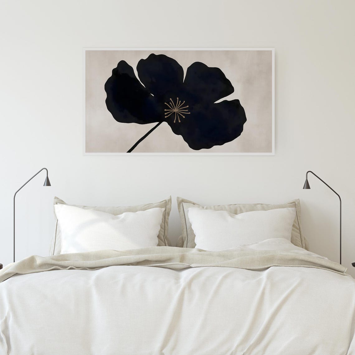 Black Navy Abstract Flower Beige Stamen Minimalist Floral Poster - Image 4