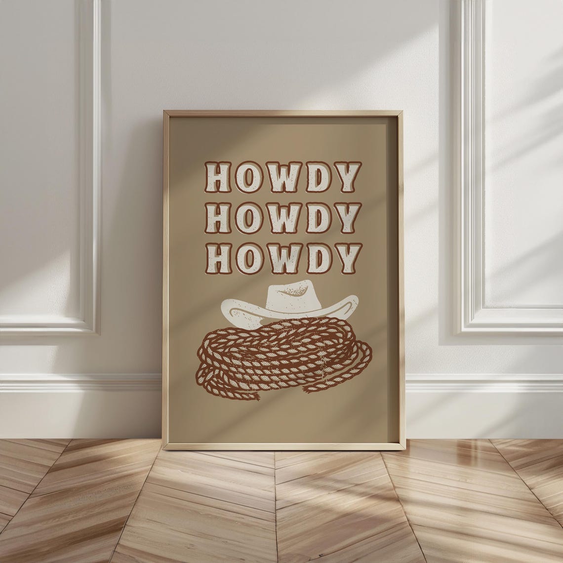 Howdy Tan Retro Vintage Repeat Typography Western Cowboy Wall Art - Image 4