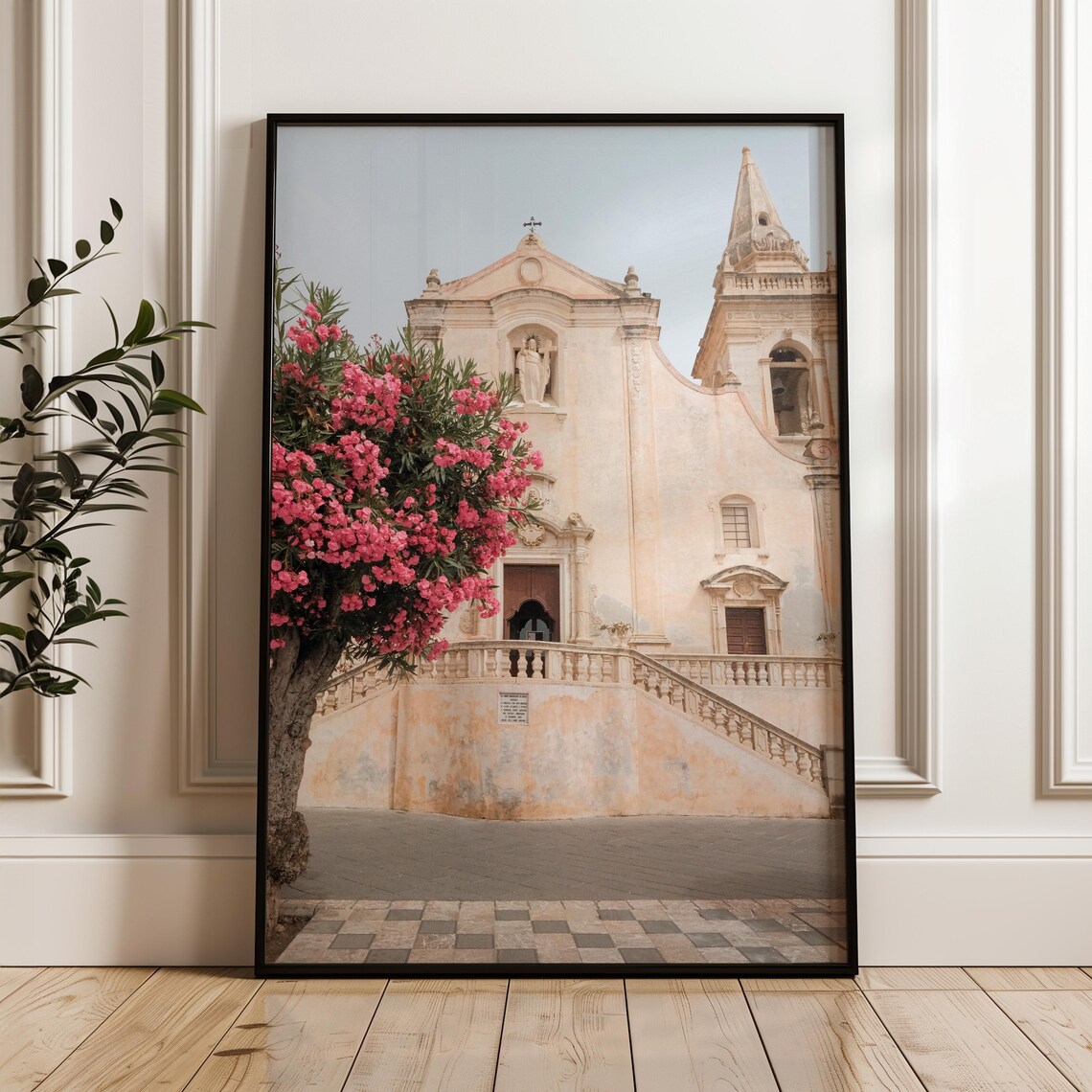 Pink Church Art Taormina Photography Pink Southern Italy Wall Art Mediterranean Europe Wall Art Sicily Summer Poster - Image 2