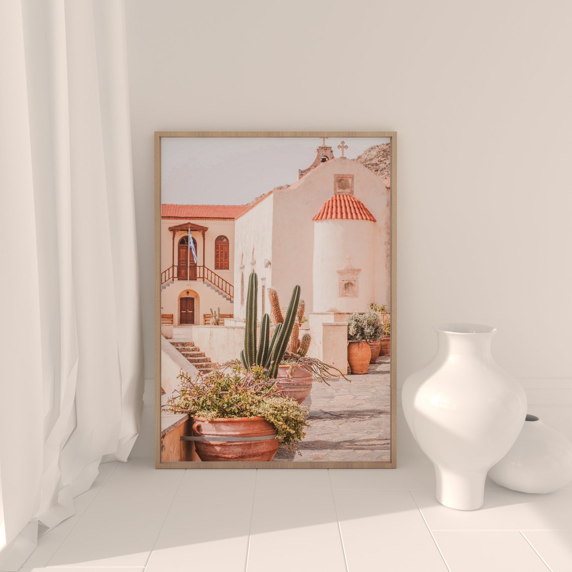 Greek Monastery Courtyard Cactus Terracotta Pots Mediterranean Poster - Image 3