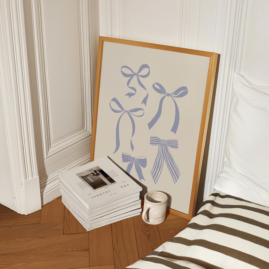 Dusty Blue Coquette Bow Collection Neutral Nursery Art Poster - Image 2