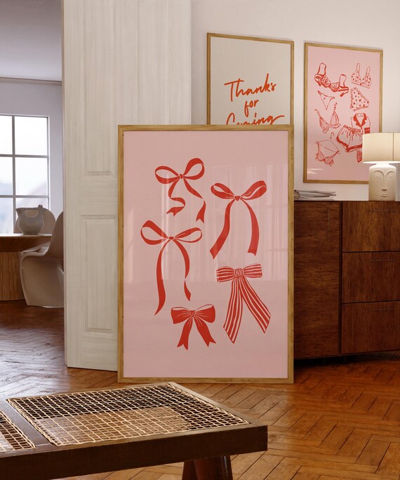 Bows Art Coquette Room Decor Preppy Bow Poster Aesthetic Room Decor Cute Room Decor Trendy Wall Art Pink Red Girly Pastel Print
