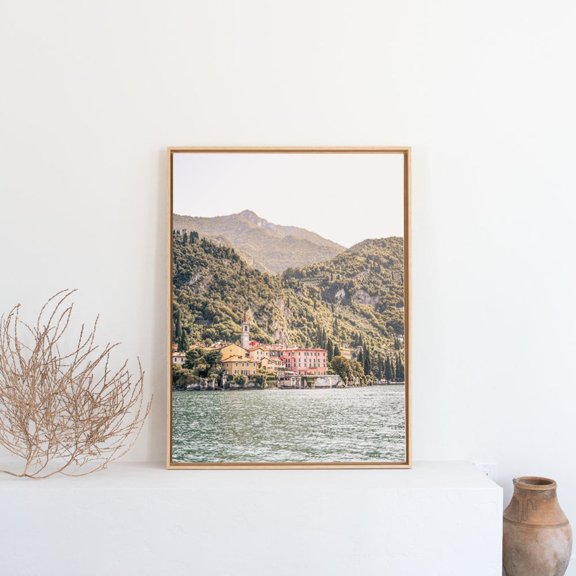 Lake Como Village Beneath Green Mountains Italy Lakes Poster - Image 3