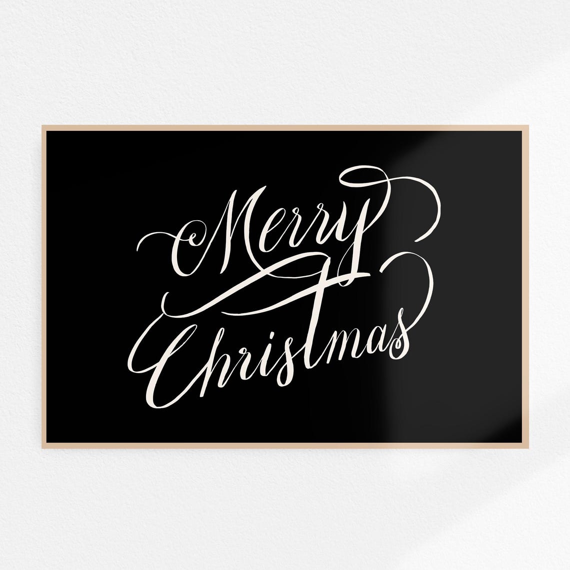 Merry Christmas Script Black And White Elegant Holiday Poster