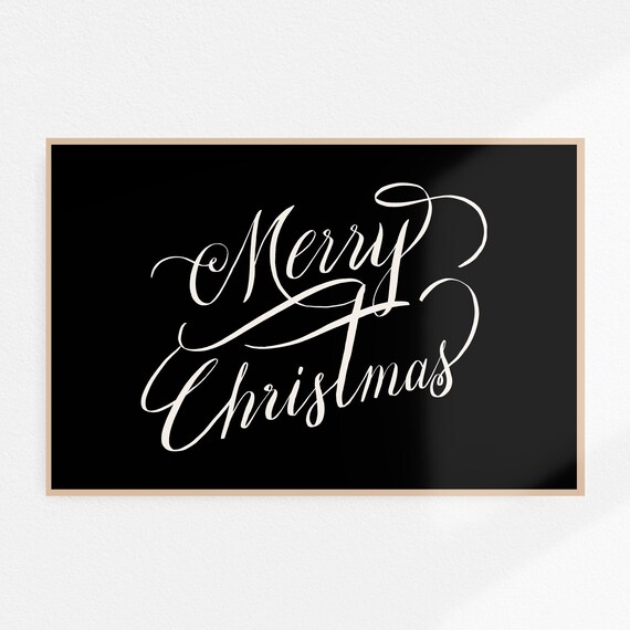 Merry Christmas Script Black And White Elegant Holiday Poster