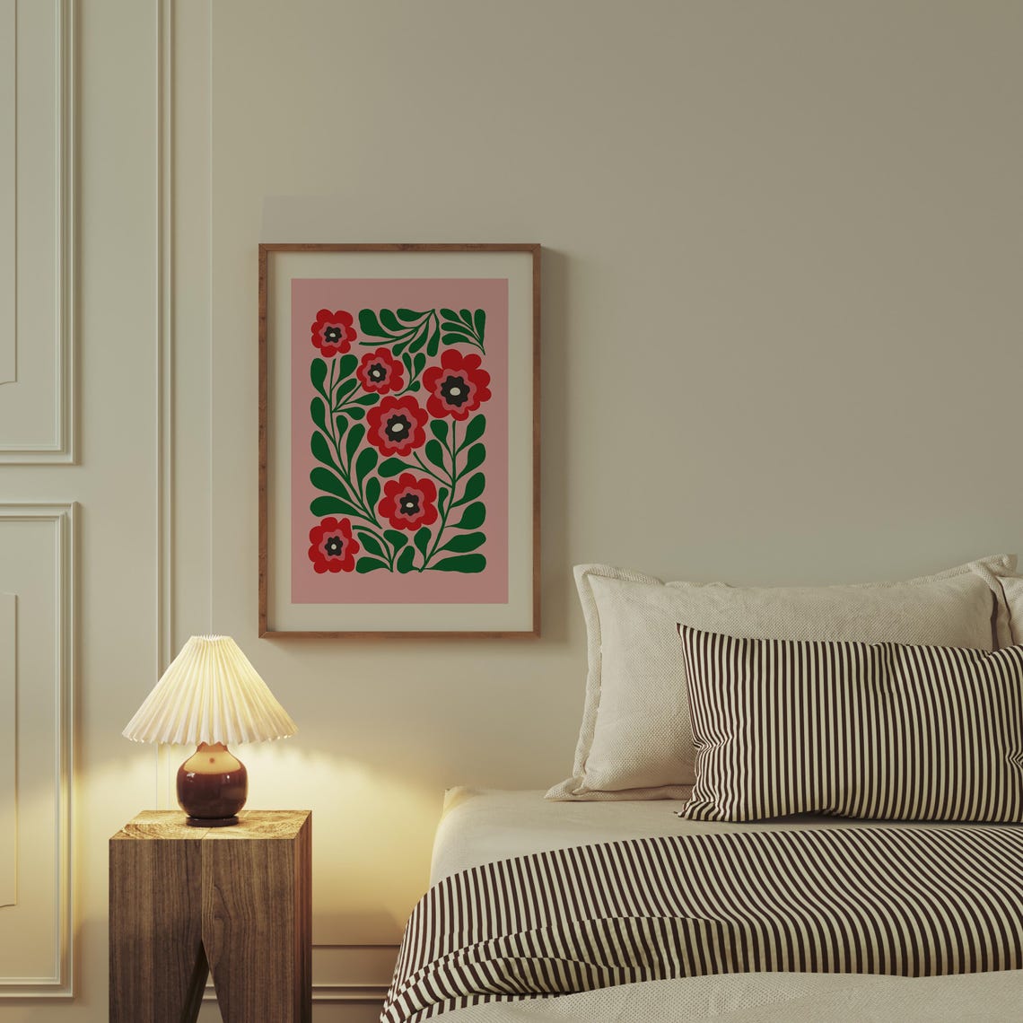 Retro Pink Green Floral Abstract Flowers Dopamine Decor Wall Art - Image 5