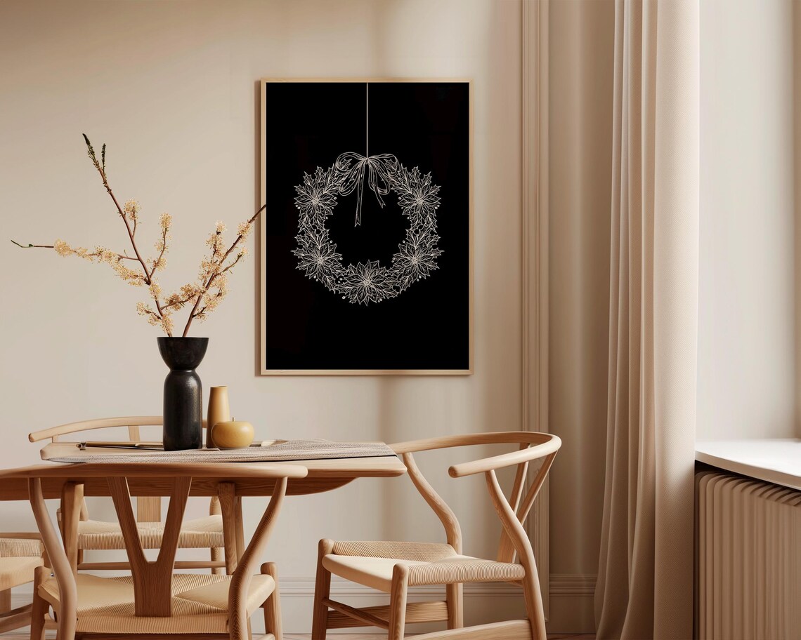 Wreath Art Minimalist Christmas Wall Art Print - Image 3