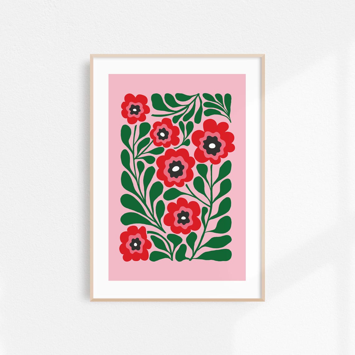 Retro Pink Green Floral Abstract Flowers Dopamine Decor Wall Art - Image 2
