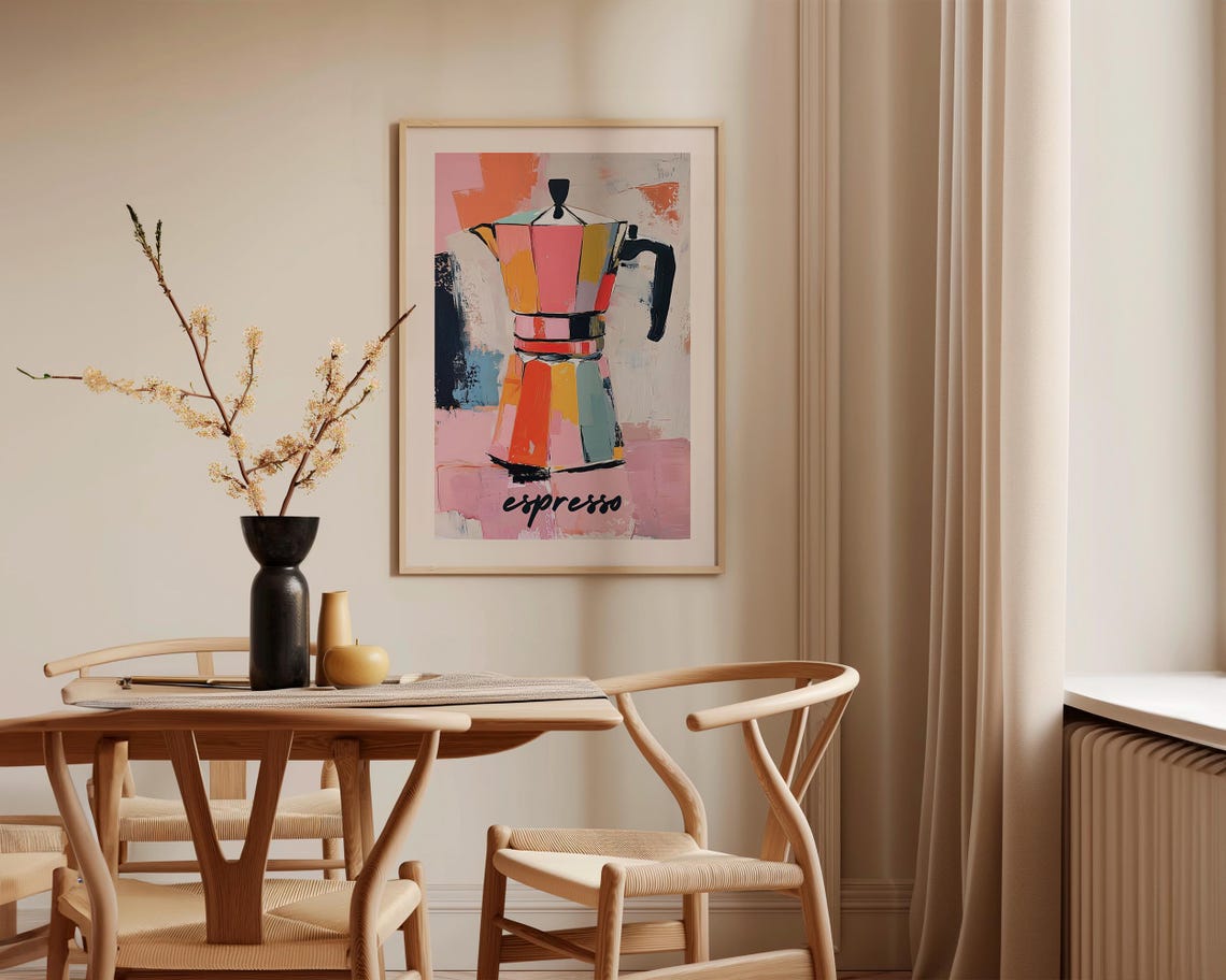 Colorful Espresso Moka Pot Abstract Coffee Painting Kitchen Poster - Image 2