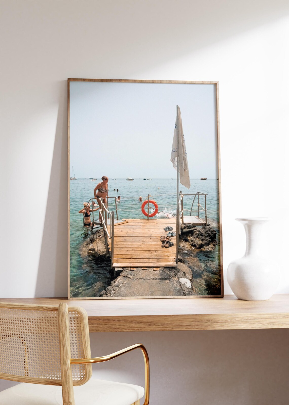 Italian Beach Pier Swimmers Wooden Dock Summer Travel Poster - Image 2