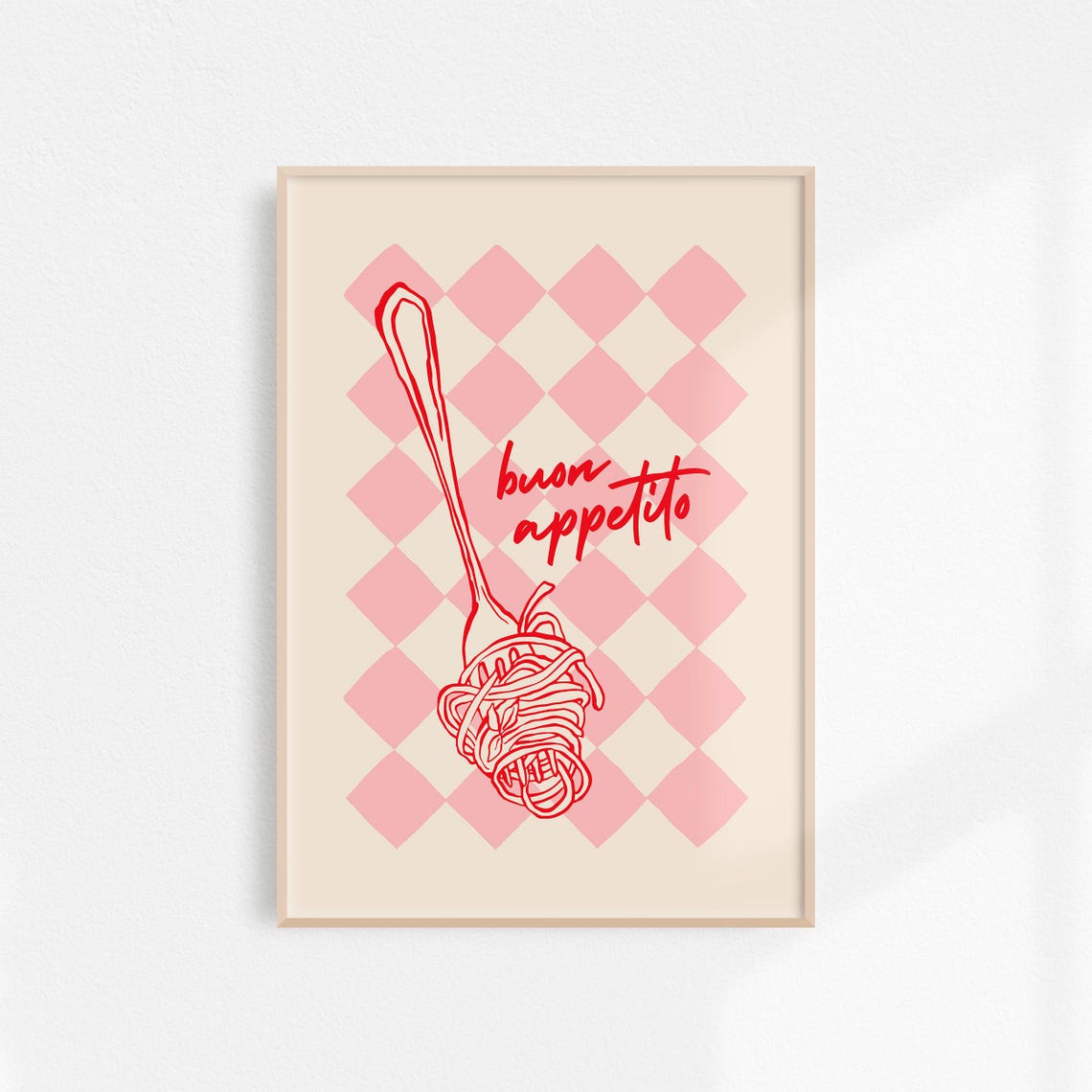 Buon Appetito Spaghetti Fork Pink Diamond Kitchen Art Poster - Image 3