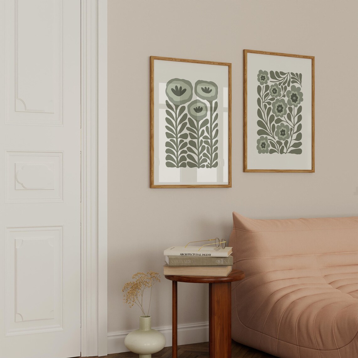 Sage Green Retro Flower Abstract Botanical Boho Mid Century Wall Poster - Image 5