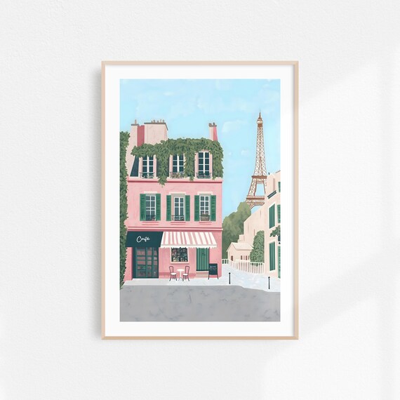Paris Painting Cafe Watercolor Art La Maison Rose Cute Pink Paris Art Paris Cityscape Illustration French Travel Art