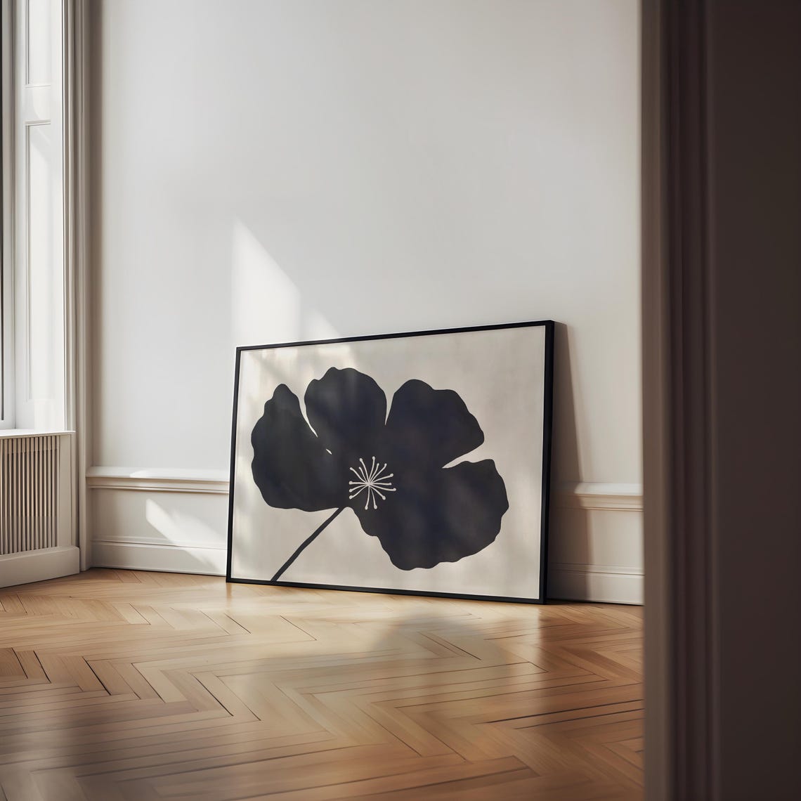 Oversized Navy Flower Silhouette Minimalist Ink Blue Floral Poster - Image 6