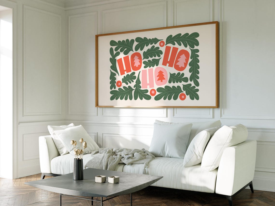 Ho Ho Ho Christmas Trees Laurel Border Festive Holiday Art Poster - Image 5