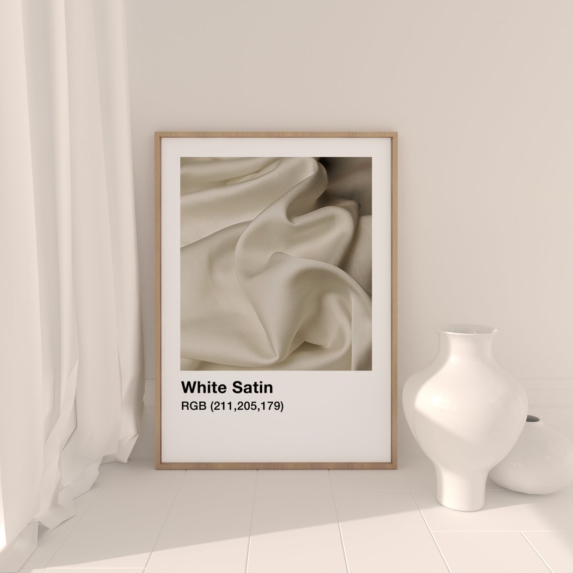 White Satin Color Swatch Draped Silk Fabric Minimal Wall Art - Image 6