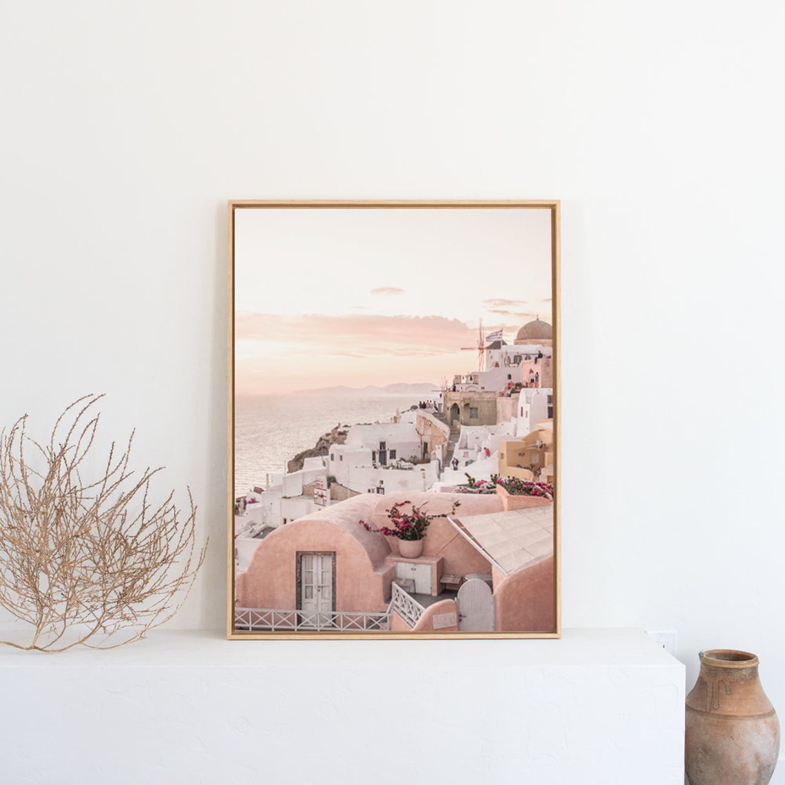 Pink Sunset Over Oia Santorini With Old Windmill Greece Poster - Image 3