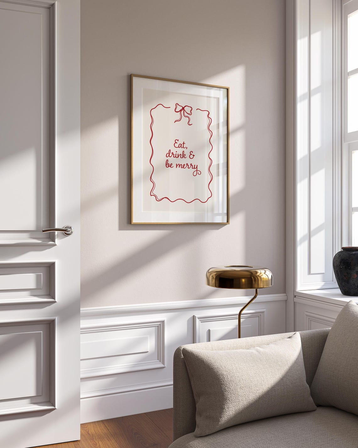 Trendy Christmas Print Red Christmas Poster Eat Drink Be Merry Poster Cute Christmas Wall Art Coquette Bow Xmas Decor Minimalist Decor - Image 4