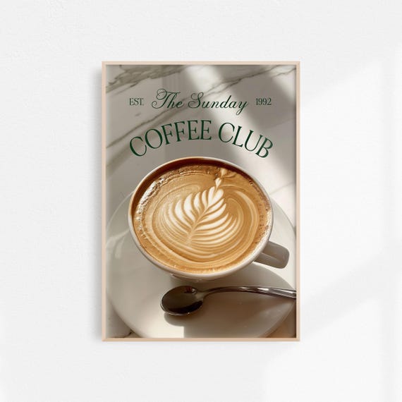 The Sunday Coffee Club Poster Coffee Art Sunday Poster Retro Kitchen Decor Trendy Wall Art Coffee Lover Wall Art