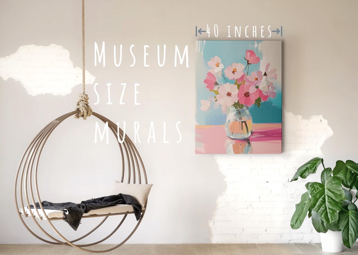 Pink Cosmos Flowers Glass Vase Pink Table Pastel Floral Art Poster - Image 5